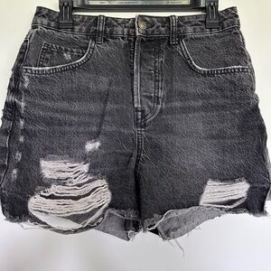 Zara Black Jean Shorts Distressed High-Waisted